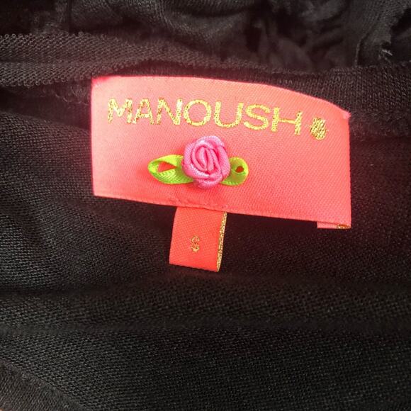 Manoush Black braided fringe boho hippie 100% linen women's blouse size small - Picture 3 of 3